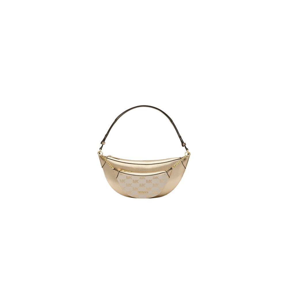 NWT Michael Kors Hollis 2 in 1 Metallic Leather Logo Jaquard Shoulder Bag.